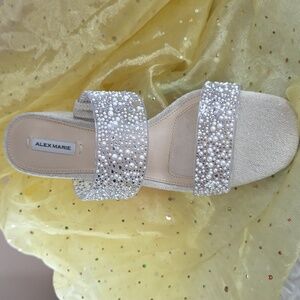 Alex Marie Austin Nude Pearl & Crystal Embellished Block Heel Mules 8.5 M